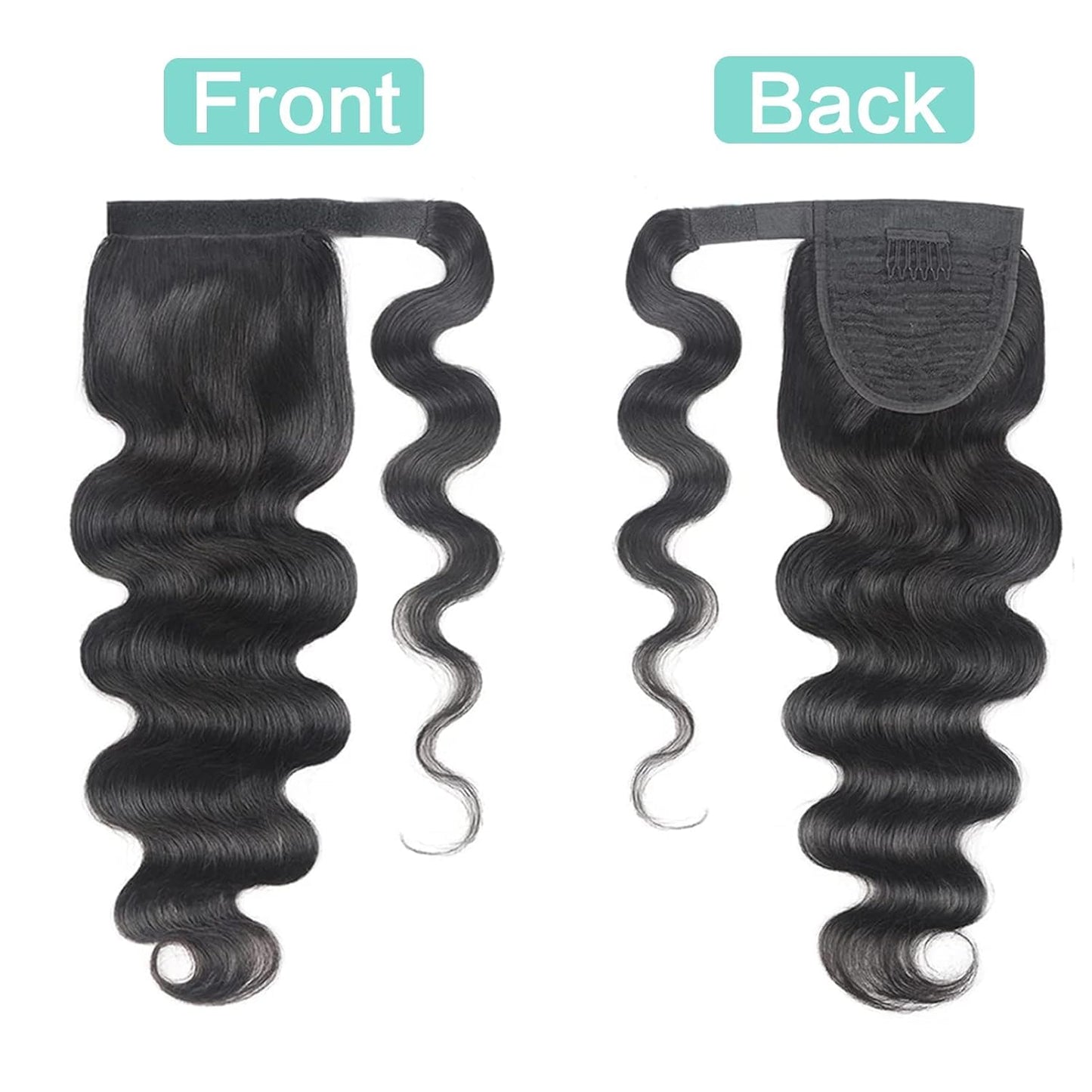 Body Wave Ponytail with Magic Paste Warp Around for Black Women Natural Color 16 Inch