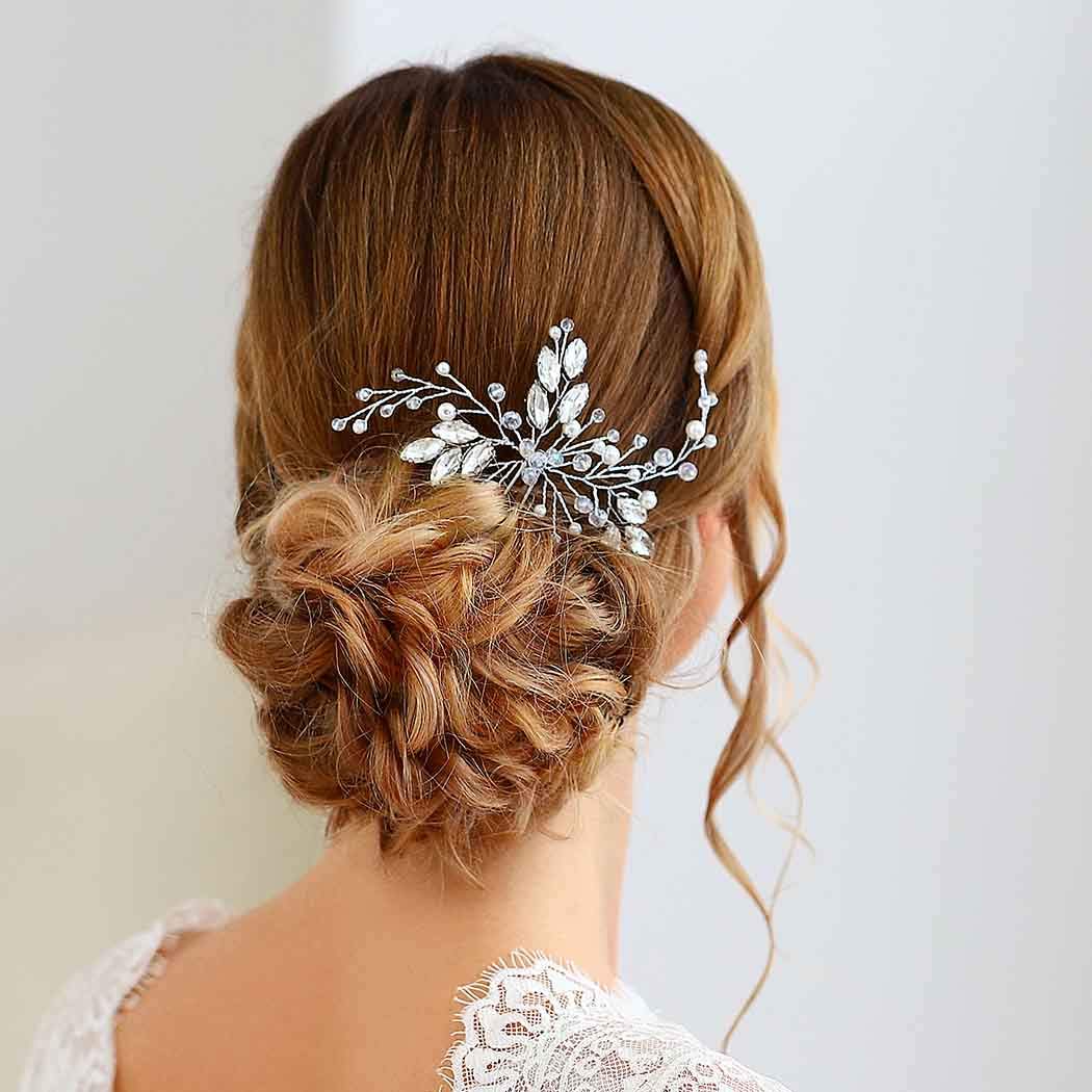 Zoestar Wedding Hair Pins Crystal Bridal Headpiece Pearl Hair Accessory for Bride and Bridesmaids (Silver)