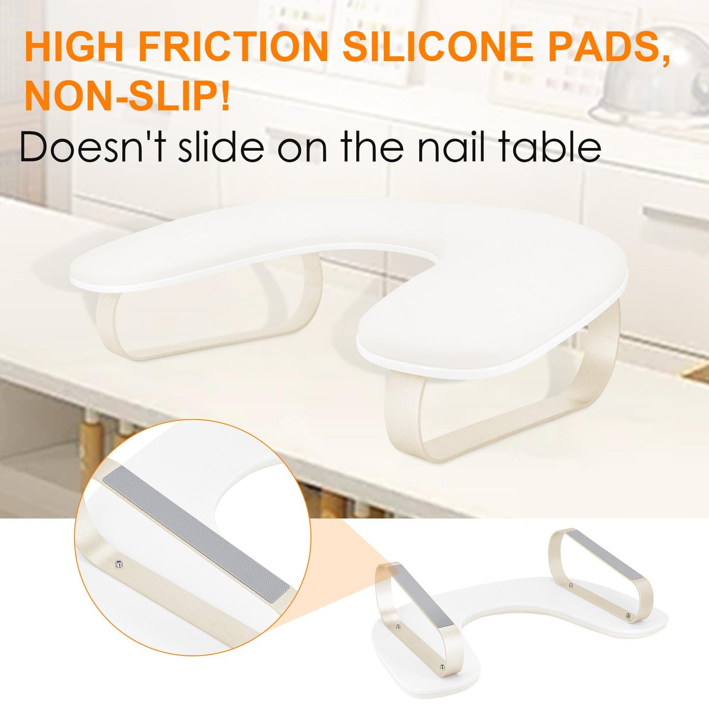 Arm Rest for Nails Tech Upgraded 10° Inclined, U-Shaped Manicure Nail Arm Rest Stand, Nail Armrest for Nail Tech Hand Rests with Aluminum Alloy Holder Non-Slip