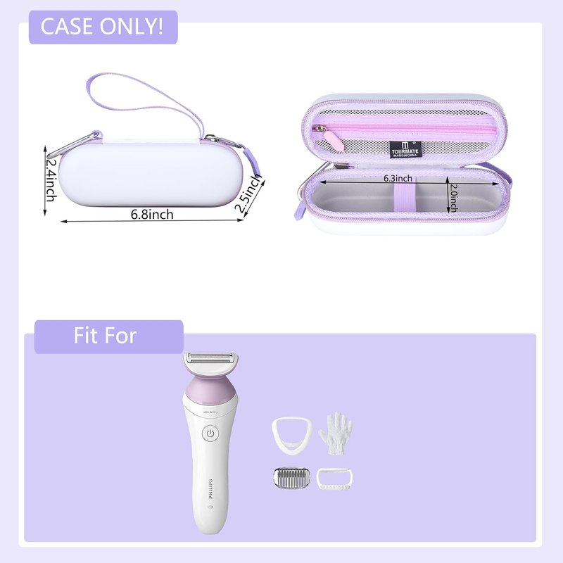 Philips Beauty Shaver Travel Case - Hard Storage for Series 6000 | PU Material, White & Purple