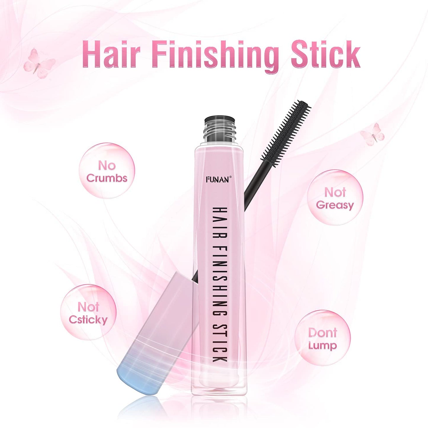 FUNAN Hair Finishing Stick 2 Pack, Flyaway Hair Tamer for Women, Baby Hair & Edge Control Wand, Non-Greasy Hair Mascara for Smooth Buns & Ponytails, Travel Size