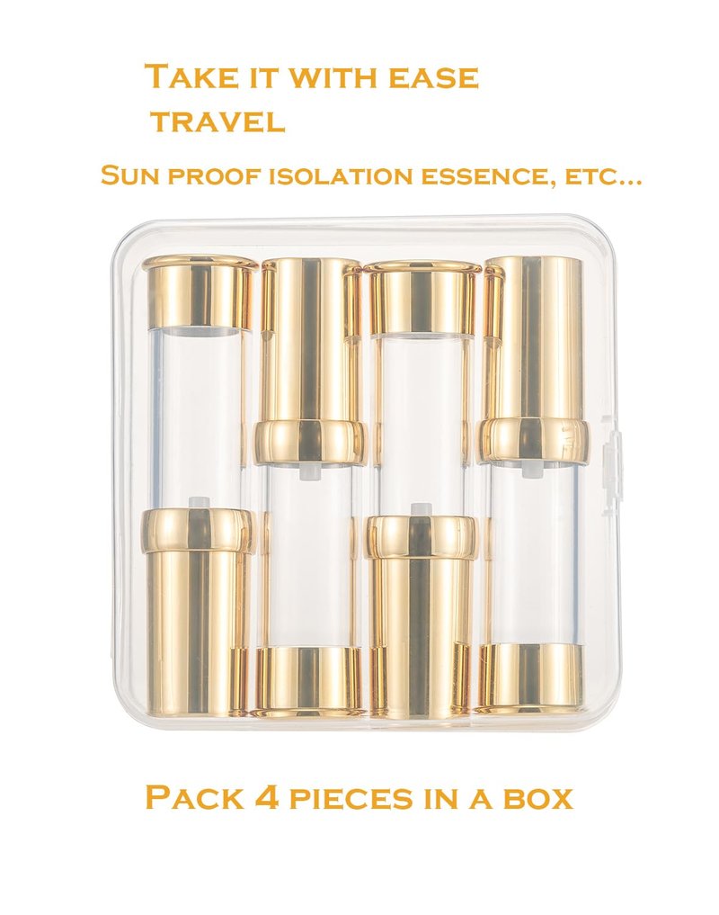XQNCBY Gold 15ML 0.5 oz Airless pump bottle Toiletries Travel Size containers airport essentials Dispenser with Box Reusable mini lotion plastic travel bottles 4 Packs