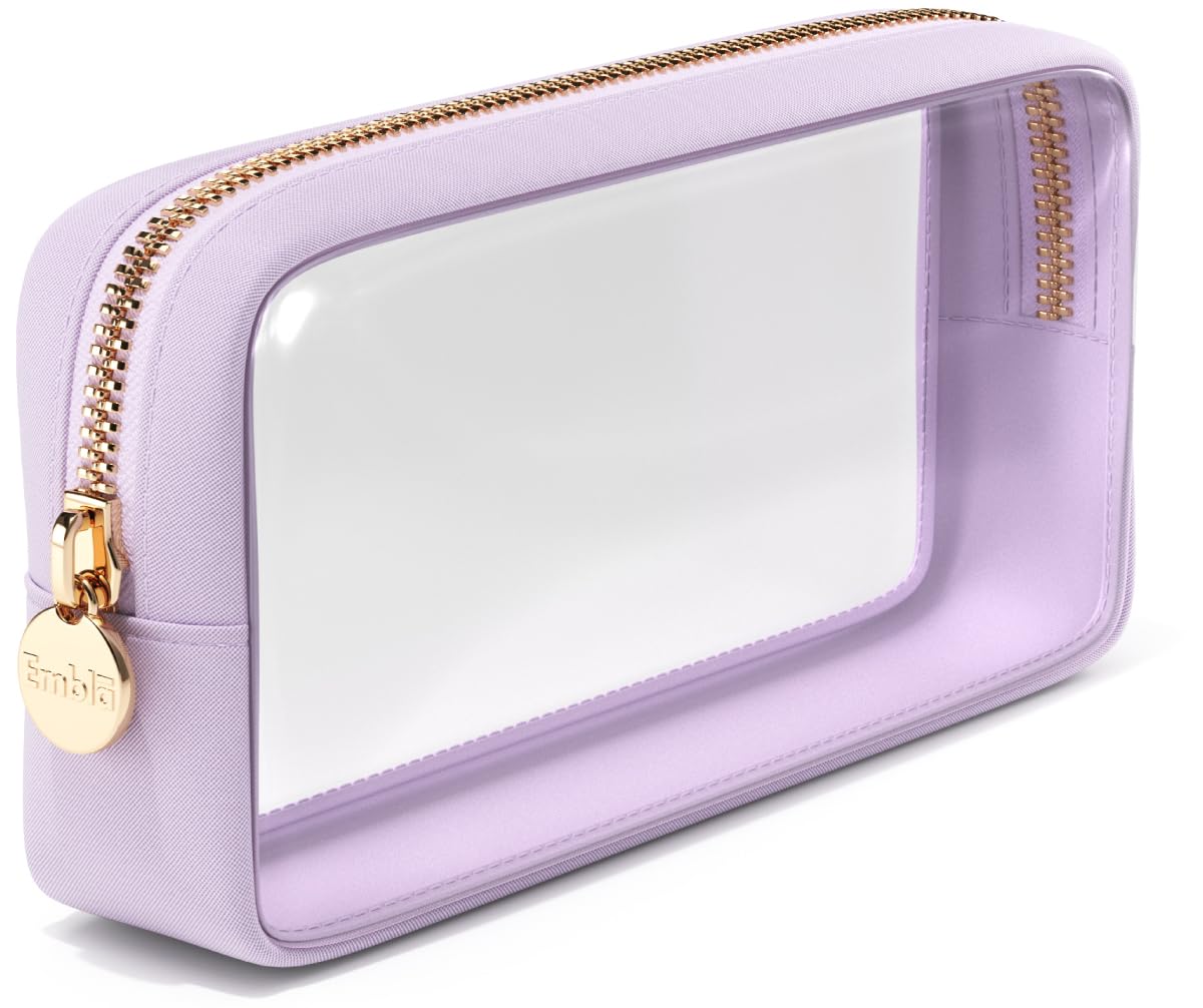 Clear Makeup Bag Zipper Pouch, Transparent Cosmetic Case Organizer, TSA Approved Travel Toiletry Case, Travel Accessories Essentials Makeup Tote for Women, Small Cute Make up Bag for Purse - Lilac