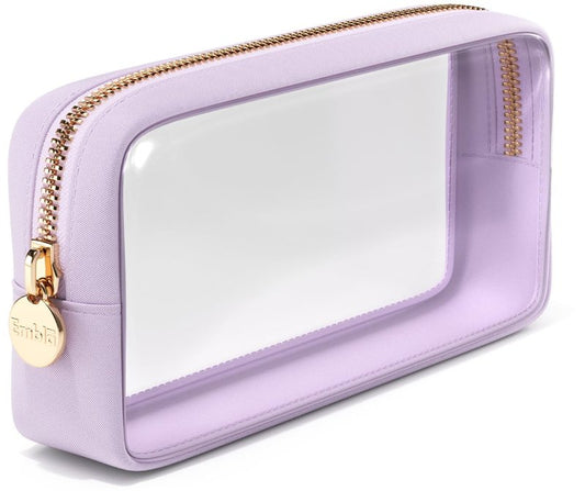 Clear Makeup Bag Zipper Pouch, Transparent Cosmetic Case Organizer, TSA Approved Travel Toiletry Case, Travel Accessories Essentials Makeup Tote for Women, Small Cute Make up Bag for Purse - Lilac