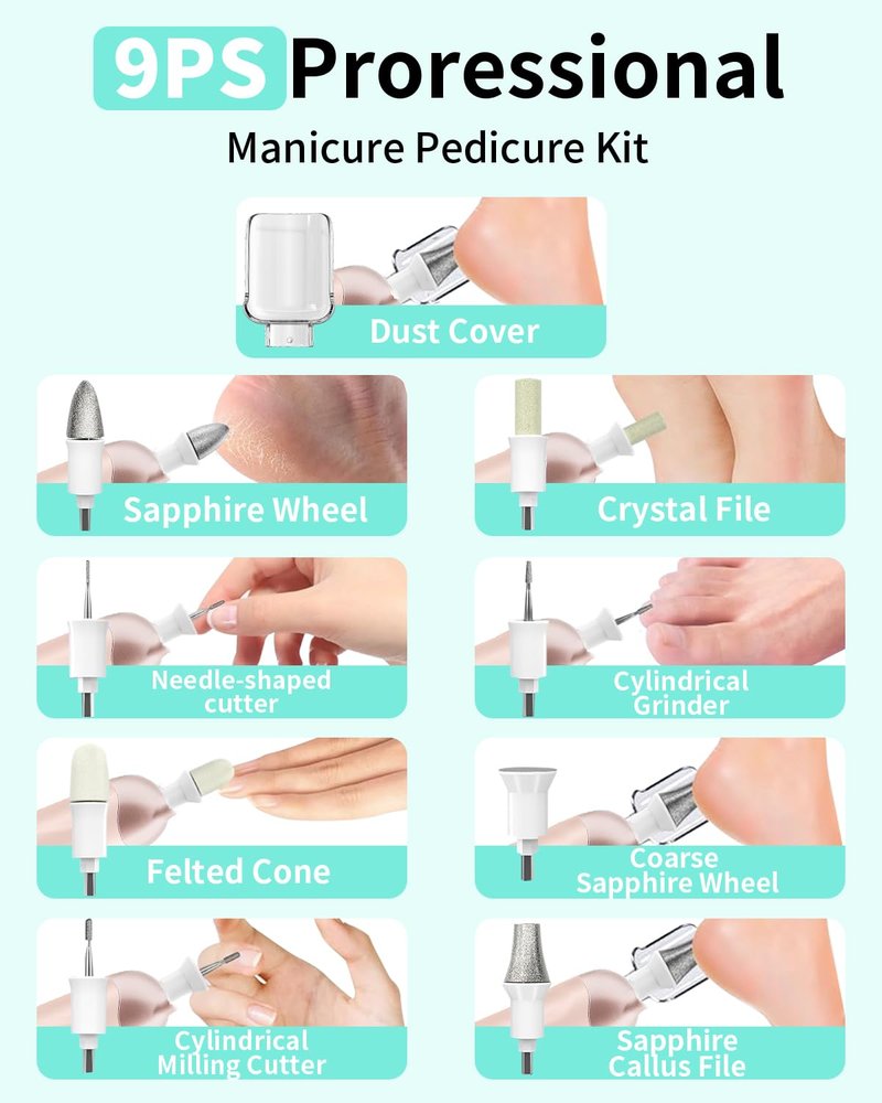 Cordless Electric Nail File Set, Rechargeable Pedicure Tools for feet, Professional Manicure Pedicure Kit 5 Speeds Hand Foot Care Nail Drill for Thick Nail Toenail Cuticle Women Men Pets
