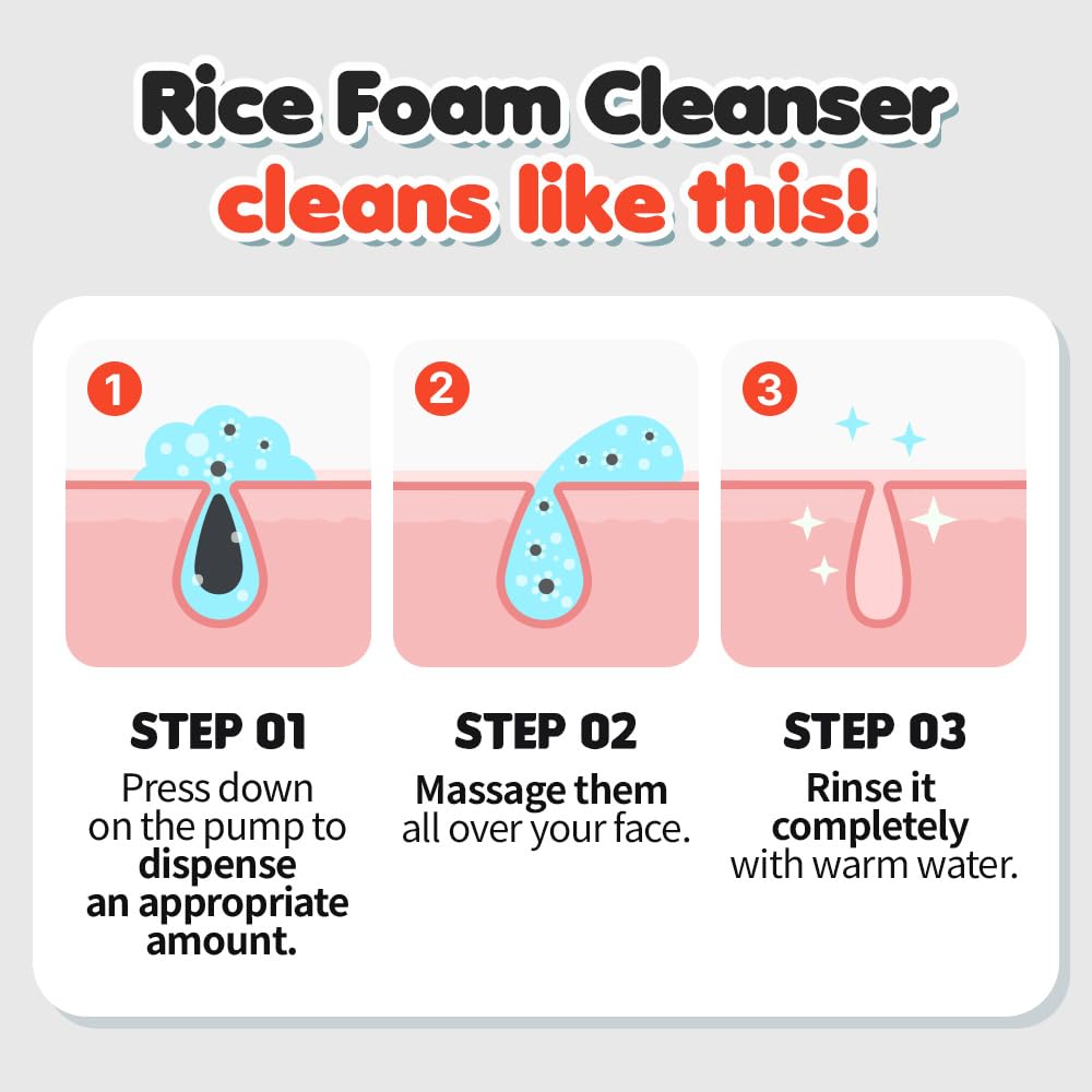 EUNYUL Daily Care Rice Foam Cleanser 5.07 fl. oz. / 150ml Korean Skincare Face Wash with Rice water