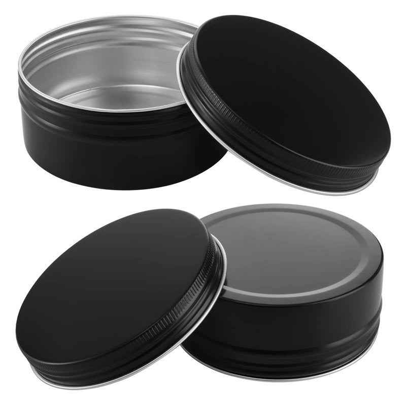 Foraineam 24 Pack 8 oz / 240ml Round Aluminum Tin Cans with Screw Top Lids - Large Metal Empty Tea Storage Case Jars - Spice Salve Hair Wax Cosmetic Cream Containers, Black