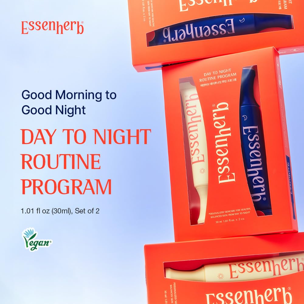 ESSENHERB Day to Night Routine Program – Bounce It Day Cream & Float It Night Cream | Soybean Extract, Retinol & Ceramide for Glass Skin | Korean Skincare Set (1.01 fl oz EA)