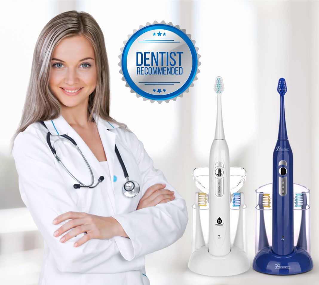 Pursonic S430 SmartSeries Electronic Power Rechargeable Sonic Toothbrush with 40,000 Strokes Per Minute, 12 Brush Heads Included, White