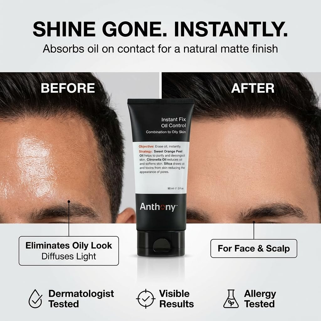 Anthony Instant Fix Oil Control for Men – Mattifying Lotion for Oily Skin – Moisturizer and Pore Minimizer Instantly Eliminates Shine – 3 Fl Oz