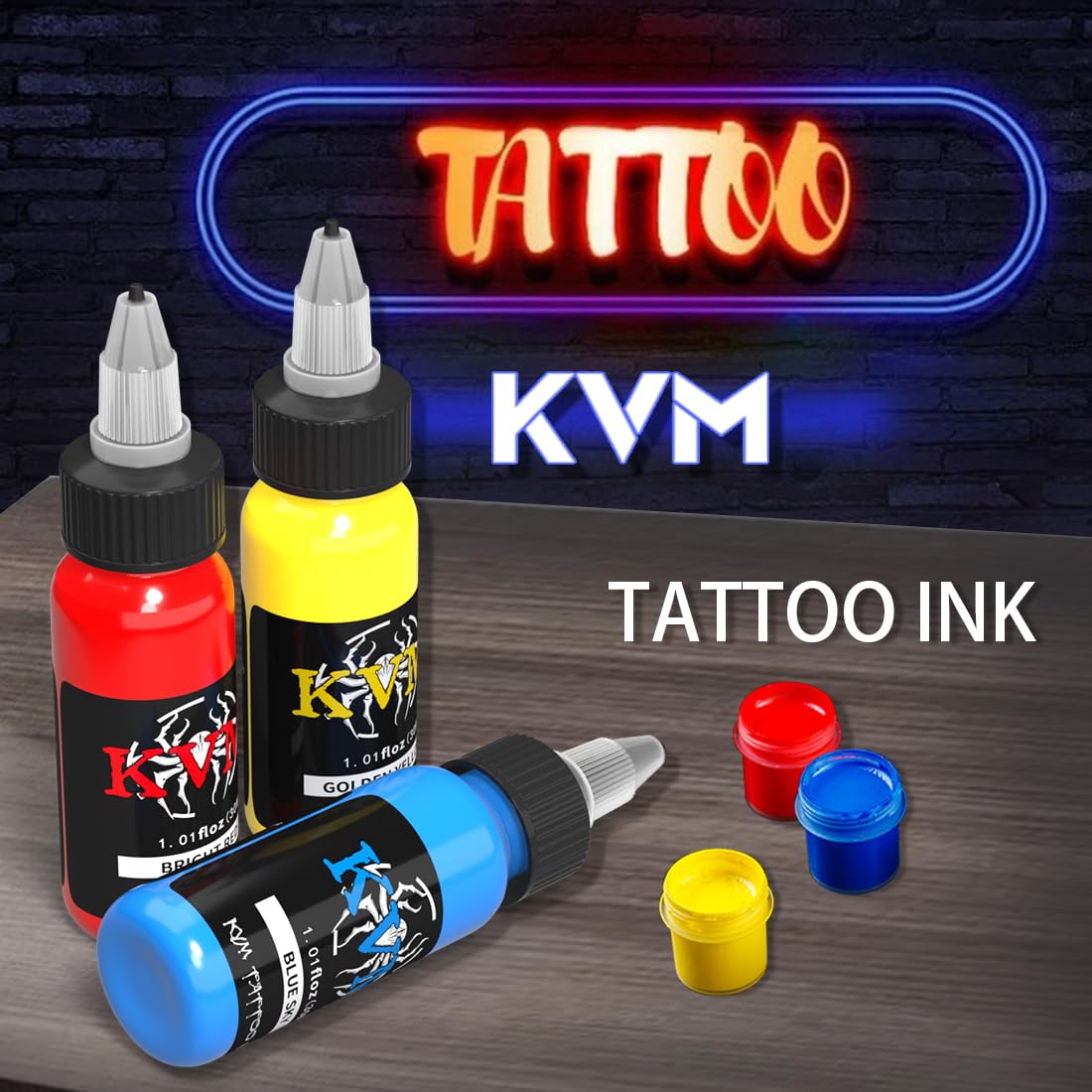 KVM Tattoo Ink Set 14 Pcs Colors 1oz (30ml) Tattoo Supply Indoor Tattoo Studio Renowned for its Smooth Flow Characteristics