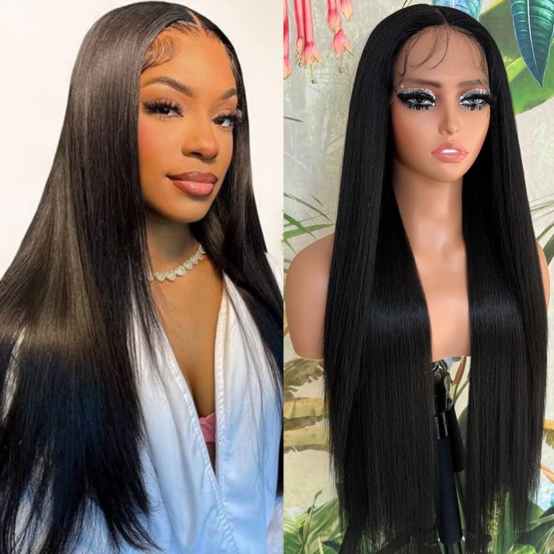 QD-Tizer Synthetic Lace Front Wigs for Black Women Straight Long Hair Wig Pre Plucked Bleached Knots with Baby Hair Heat Resistant Full Wigs Glueless