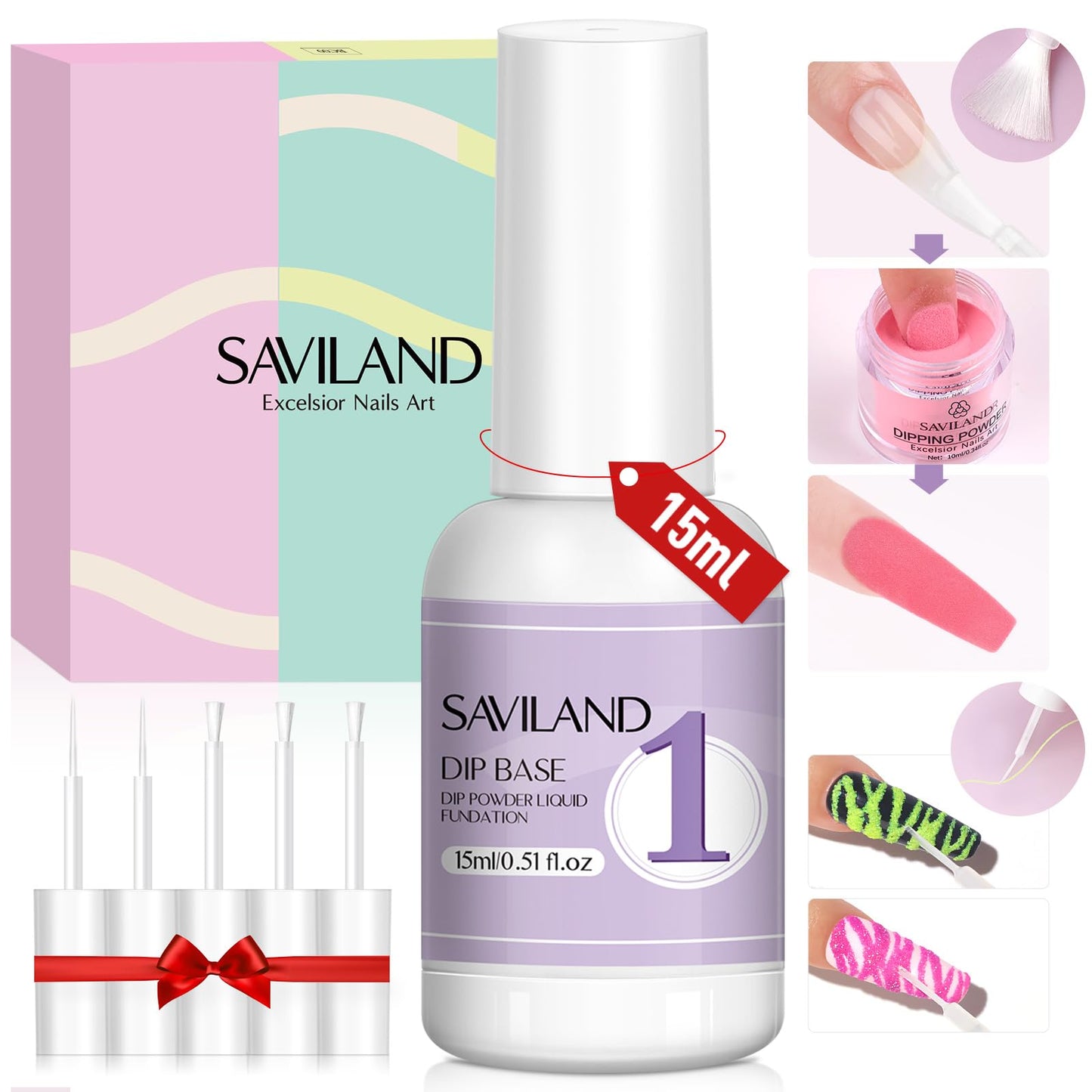 SAVILAND Dip Powder Base: Vitamin E Ultra Adhesive Dip Foundation Coat for Refill and Clear Dip Powder Nail Kit Starter: 60g 2.1oz Dip Powder for Nails with Dipping Powder Liquid Set