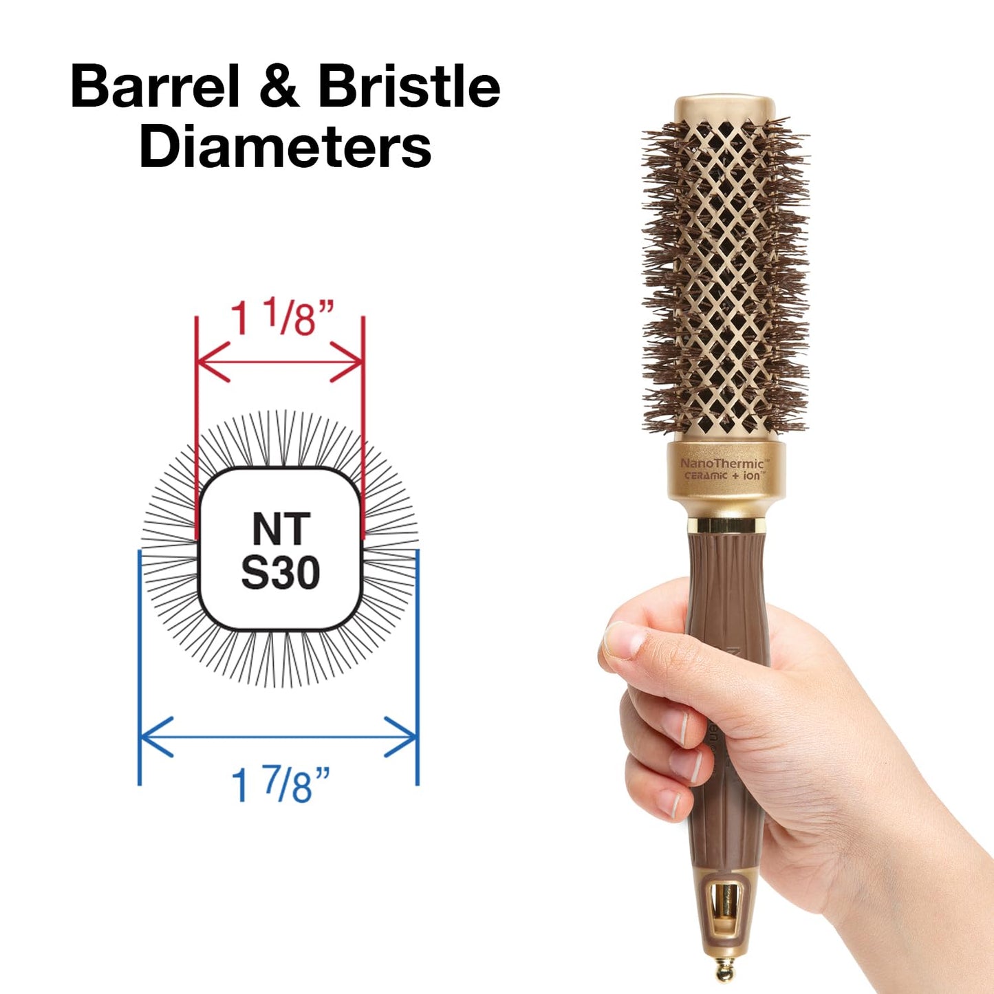 Olivia Garden NanoThermic Ceramic + Ion Square Shaper Thermal Hair Brush - Not Electrical - Professional Blowout Brush for Normal to Thick Hair - 1.125"-Diameter Barrel - NT-S30