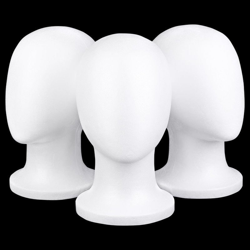 COOKOO 3 PCS Faceless Foam Mannequin Head Wigs Holder Styrofoam Wig Head Stand Wigs Foam Heads for Style, Model Hats ,Display Hair, and Hairpieces, Mask ,Home, Salon and Travel (3 Pieces)