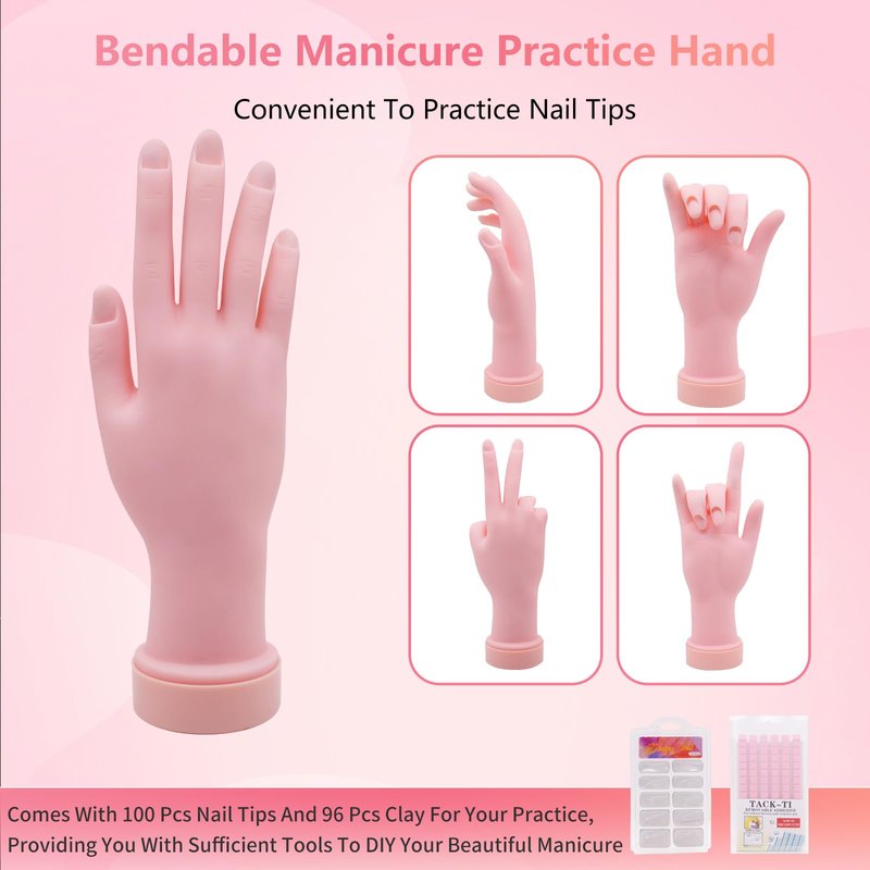 Acrylic Nail Kit for Beginners with Everything - Practice Hand for Acrylic Nails - 6PCS Nail Powder Liquid Set with UV Lamp - Professional Manicure Set in Pink Bag for Starter Home Salon (Purple-1)
