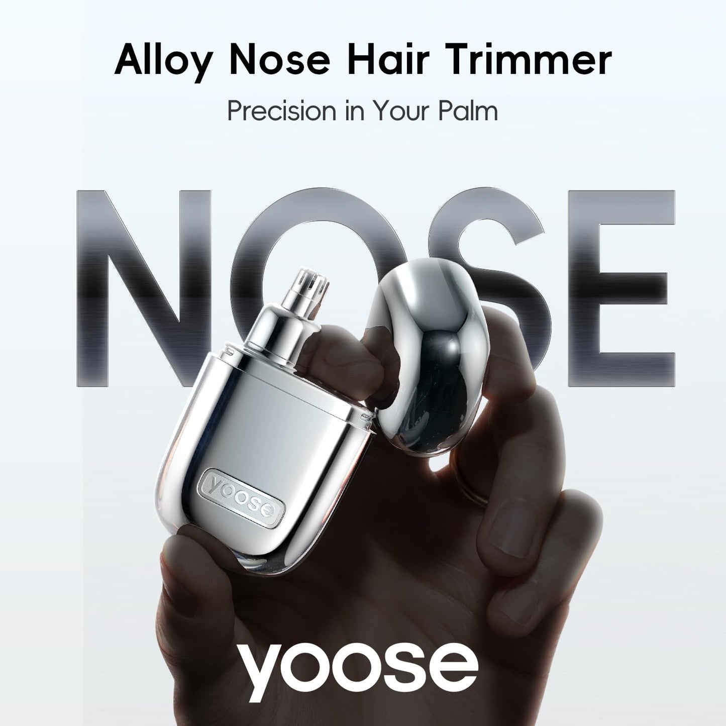 yoose Nose Hair Trimmer for Men and Women, Alloy Unibody, Painless Trimming, IPX7 Waterproof, Washable, USB-C Rechargeable, Long-Lasing, Low Noise, Portable Travel Electric Nose Trimmer, Silver