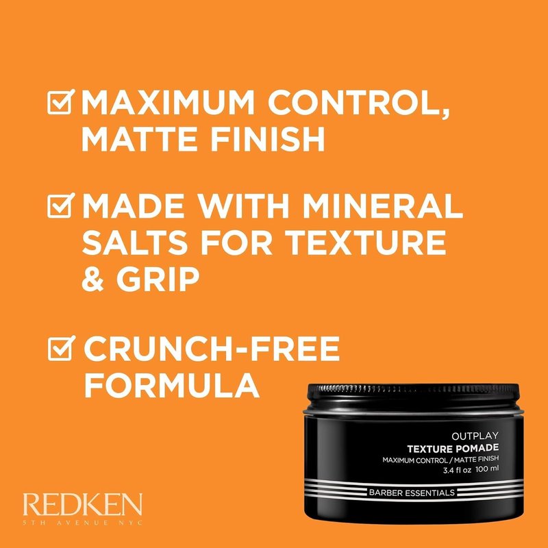 Redken Brews Texture Pomade For Men For All Hair Types - Maximum Strong Hold, Natural Matte and Low Shine Finish With No Crunch Styling and Sculpting (Pack of 2)