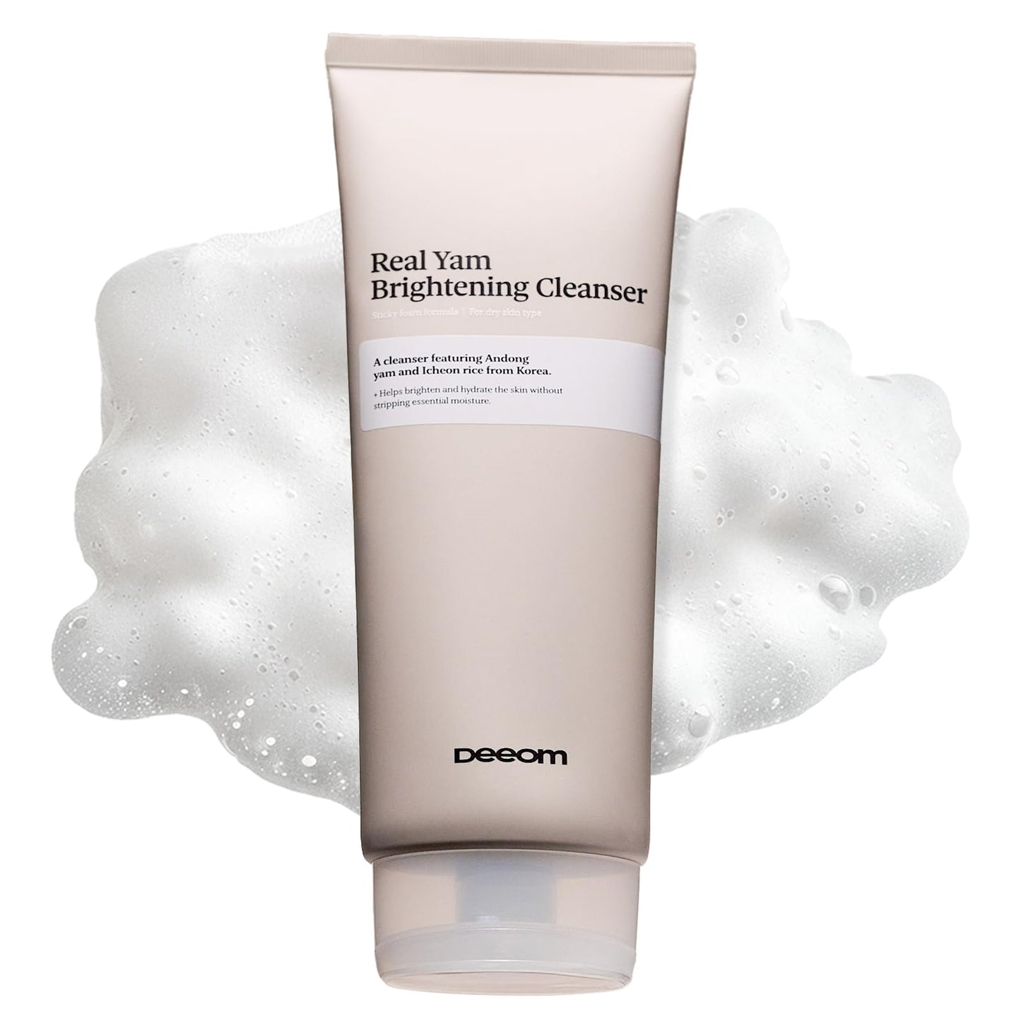 DEEOM Real Yam Brightening Cleanser, Gentle Foaming Face Wash for Sensitive Skin with Rice Water, Hydrating & Deep Pore Cleansing, Korean Skincare, 6.76 oz