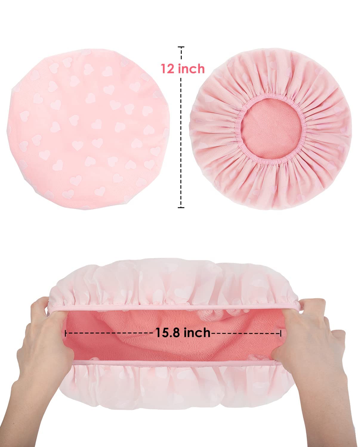 Auban Shower Cap - Reusable Waterproof Terry Cloth Lined Bath Cap | Large Size - Pink