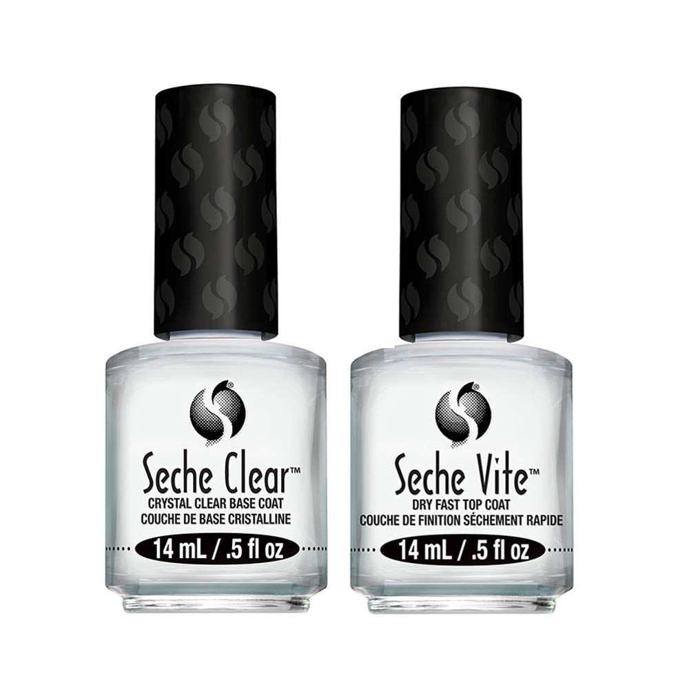 Seche Clear Base Coat and Top Coat Duo Pack – Nail Strengthening & Long-Lasting, Nail Polish, Manicure Set, 14 mL Each