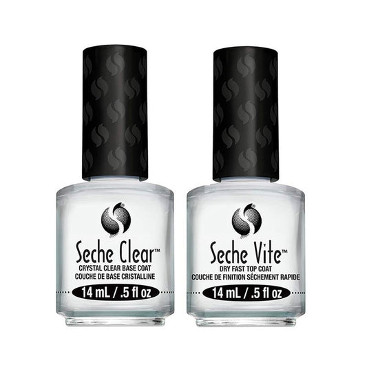 Seche Clear Base Coat and Top Coat Duo Pack – Nail Strengthening & Long-Lasting, Nail Polish, Manicure Set, 14 mL Each