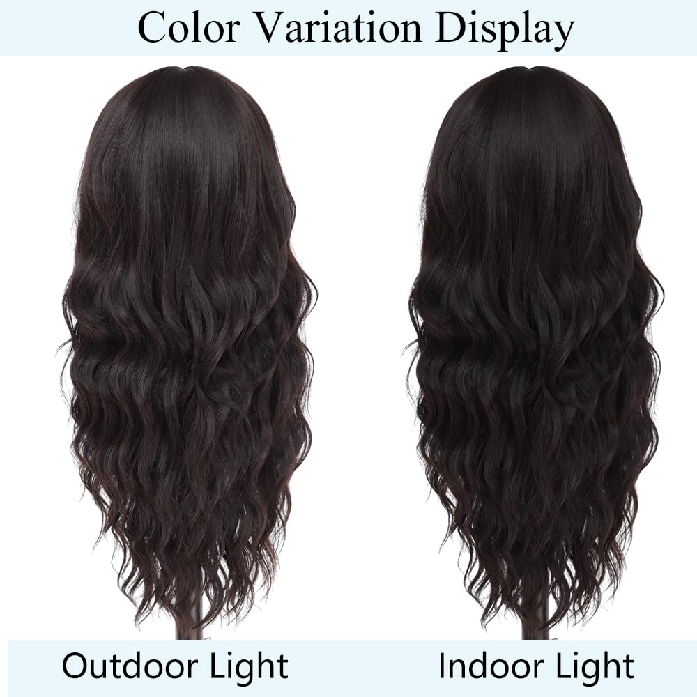 Long Brown Wig for Women Natural Looking Wavy Curly Synthetic Hair Wig Tangle Free Heat Resistant Comfortable for Daily Wear