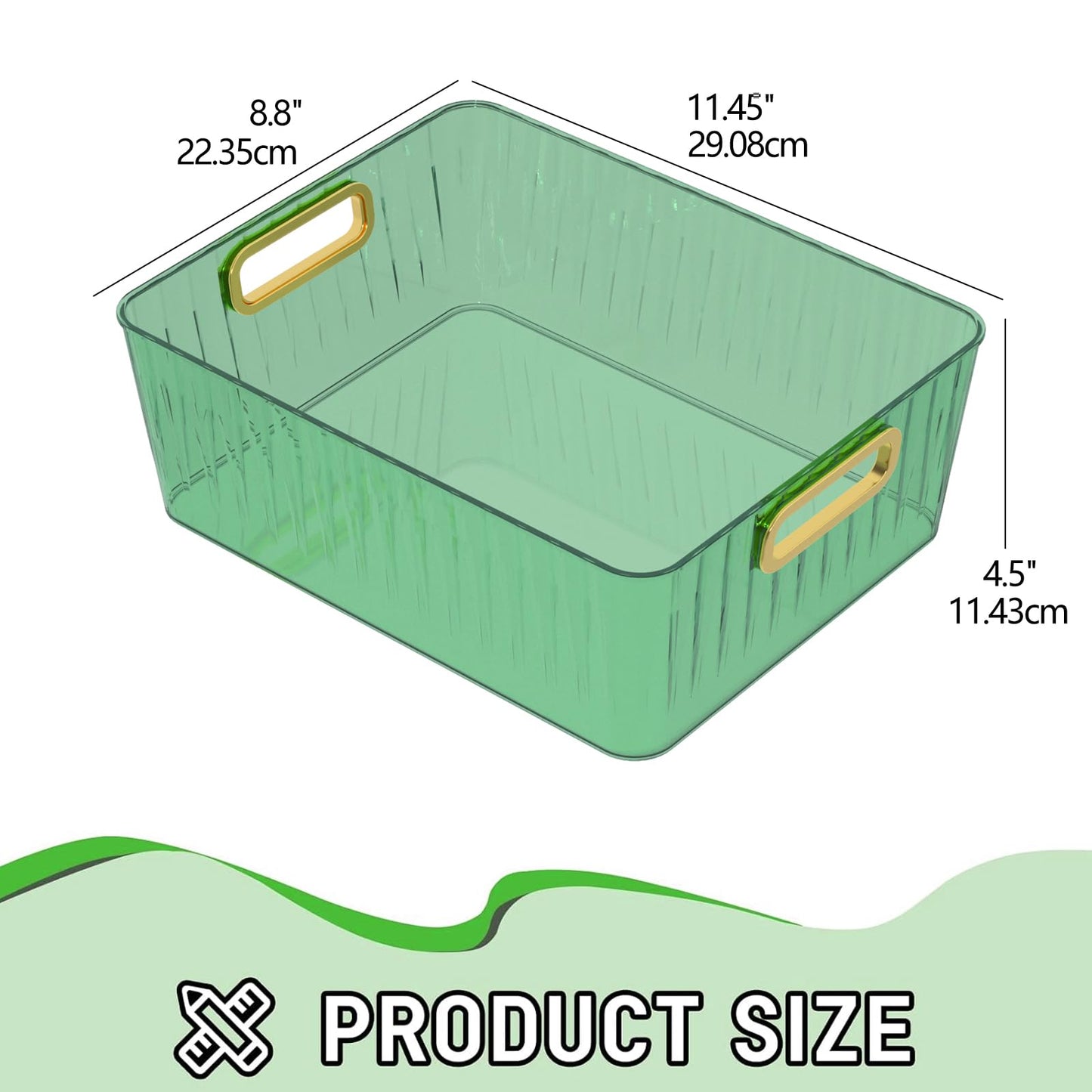 Vadidiya Clear Storage Organizer Bins, Plastic Cosmetic Storage Bin, Green, 4 Packs
