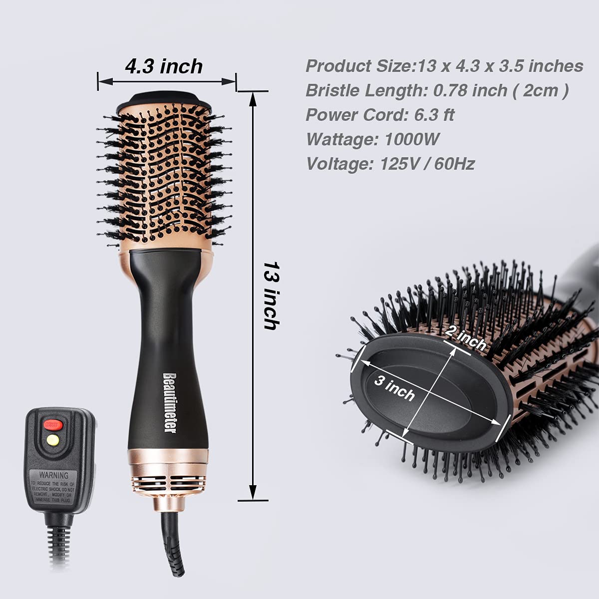 Beautimeter Blow Dryer Brush, Hot Air Brush One Step Hair Dryer and Styler Volumizer, 4 in 1 Negative Ionic Hair Styler with Oval Barrel for Smooth, Frizz-Free Hair Types, Red & Black