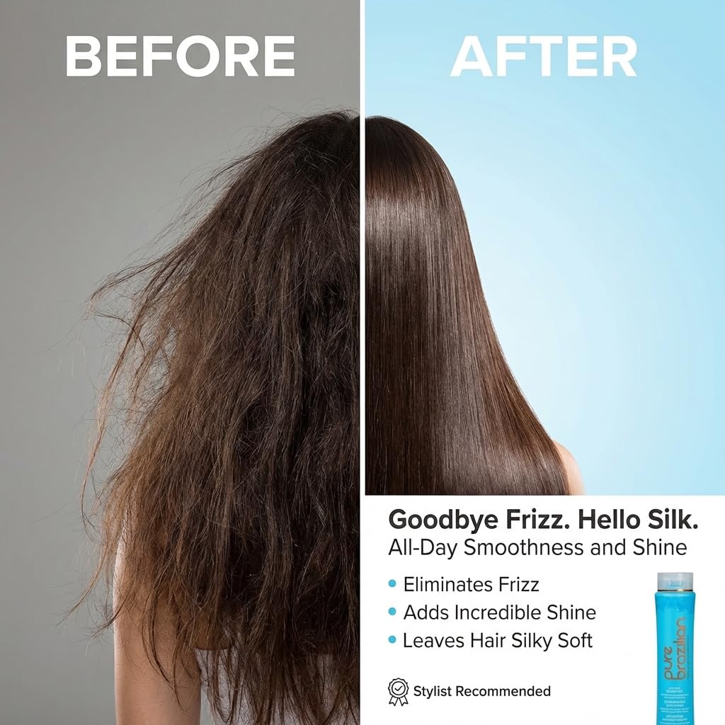 Pure Brazilian - Anti Frizz Daily Shampoo - Salt-Free, Color Safe, With Keratin, Argan Oil, and Acai to Prolong Treatment and Keep Hair Smooth For Longer