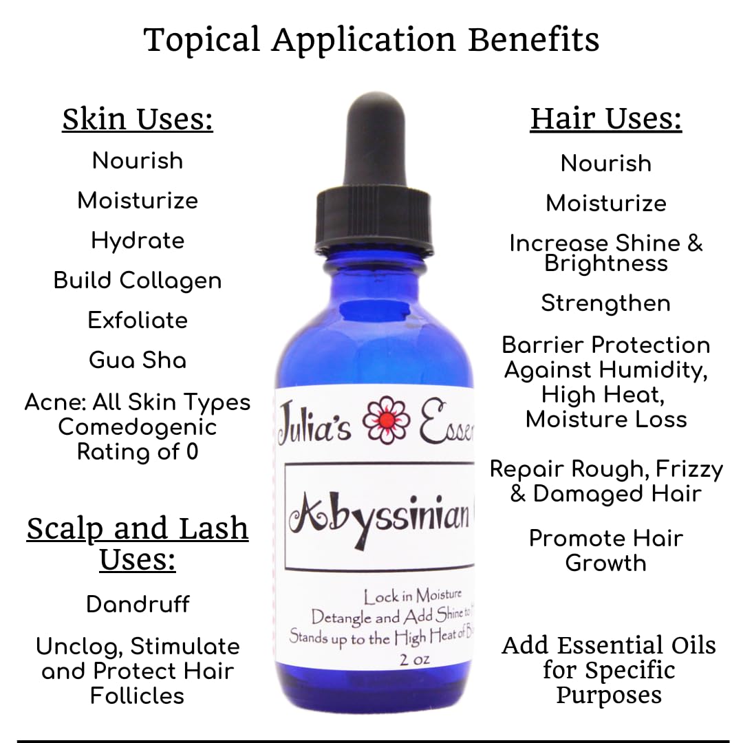Julia's Essentials 100% Pure Abyssinian Oil. Revivify Dry Damaged Hair - Hydrate, Nourish, Strengthen & Moisturize. Heat Protectant & Shine Oil Naturally Canada Grown (Crambe Abyssinica)(2oz)