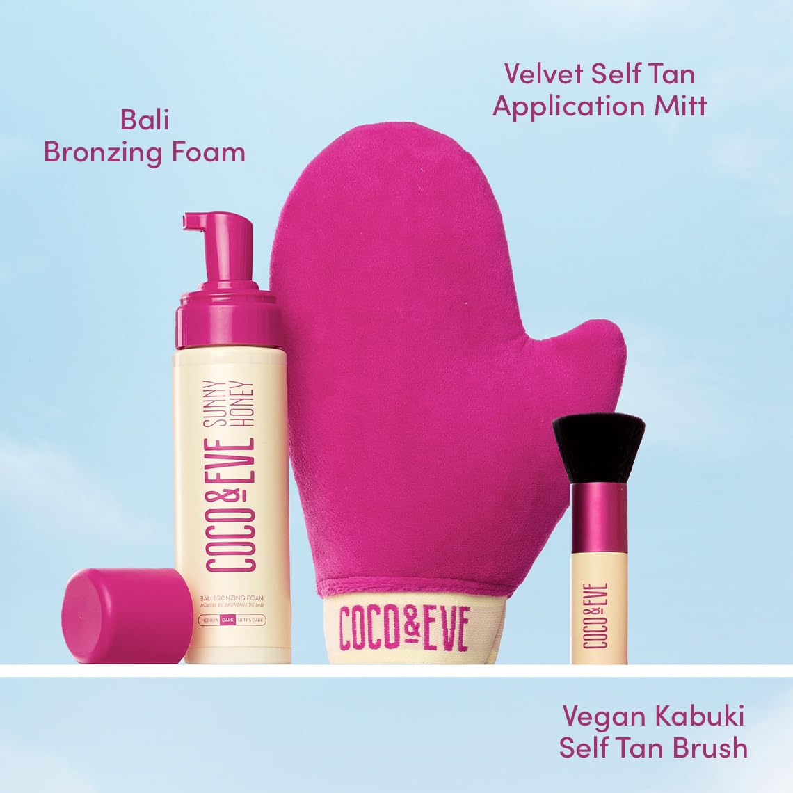 Self Tanner Foam Bundle - Medium Streak-Free Sunless Tanning Mousse with Mitt Applicator & Kabuki Brush | Vegan & Cruelty-Free