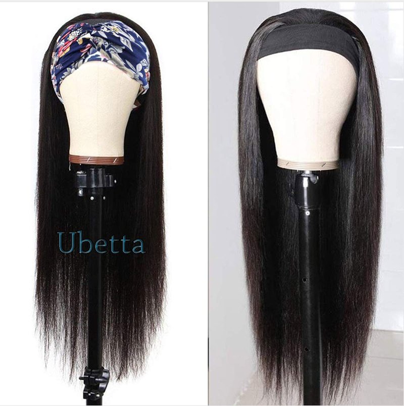 Ubetta Nature Black Headband Wig - Glueless Straight Brazilian Virgin Hair, 150% Density, 18 Inch