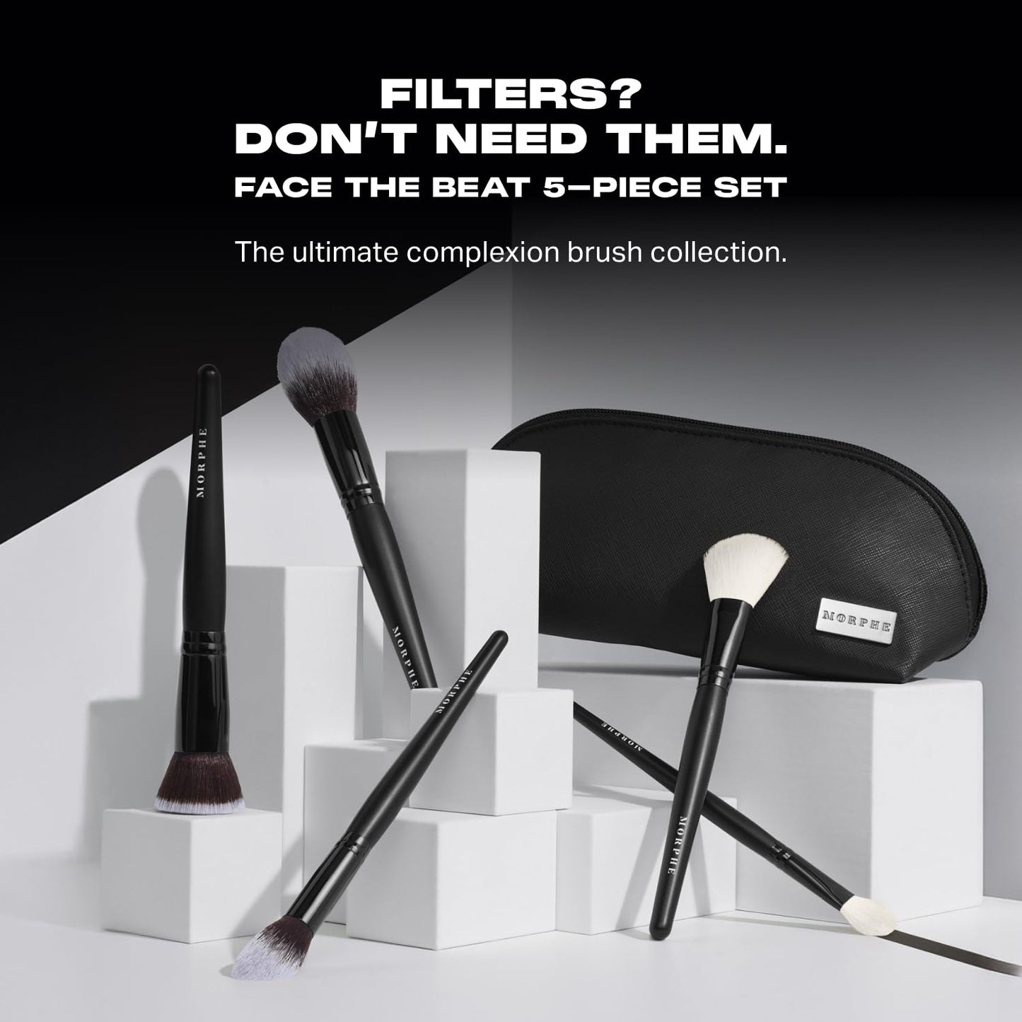 Morphe Makeup Brushes Set - 5-Piece Foundation, Blush, Contour & Blending Brushes | Synthetic Bristles & Case