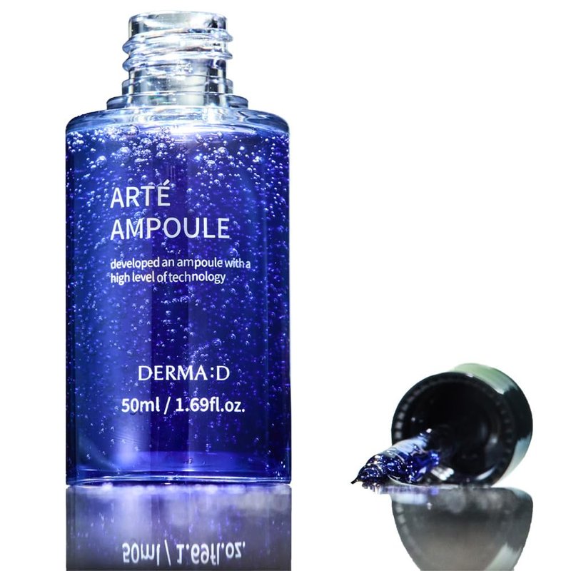 DERMA:D Calming Face Serum for Sensitive Skin, Korean Azulene Ampoule with Vitamin C, Soothing Hydration for Redness & Dry Skin, Lightweight Moisture Care 1.69 fl oz