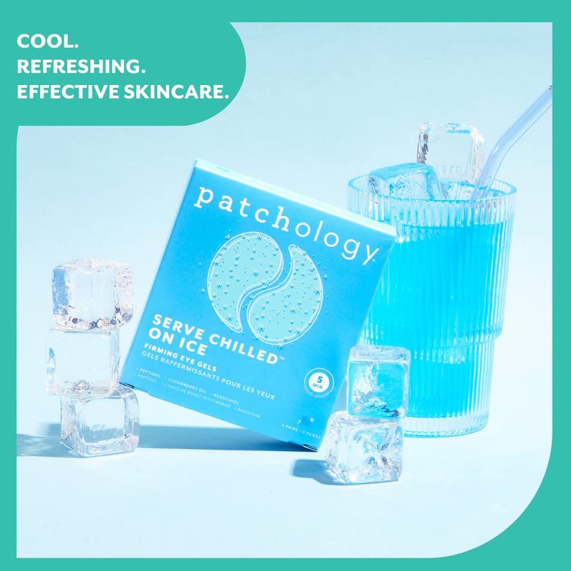 Patchology Iced Cooling Under Eye Mask Patches - Firming Peptide Gel for Fine Lines | 5 Pairs (Pack of 2)