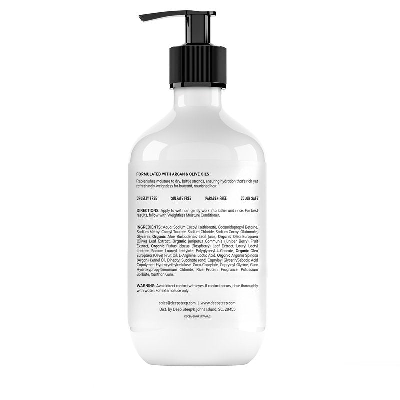 Deep Steep Weightless Moisture Shampoo, 17 oz – Hydrating Shampoo with Olive Oil, Raspberry Leaf, Argan Oil, Aloe & Glycerin – Sulfate-Free, Vegan, Clean Beauty Hair Care, Soft & Healthy Hair