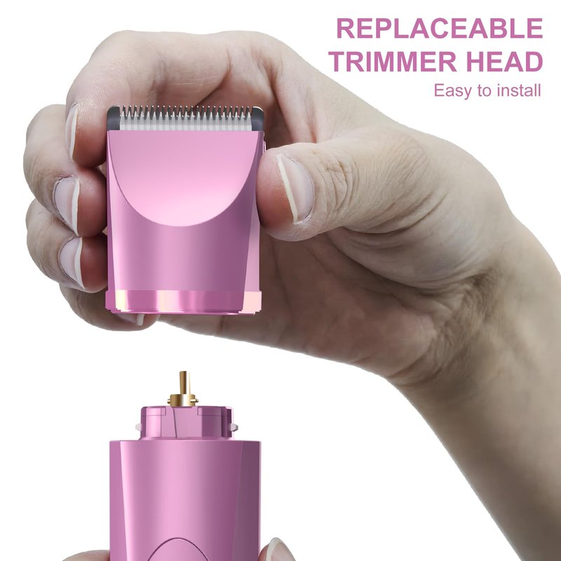 OLOV Electric Body Hair Trimmer - Groin Trimmer for Men - Bikini Trimmer Women - Wet/Dry Shaver Groomer, Replaceable Ceramic Blade Heads, USB Recharge Dock, Waterproof Hygiene Razor, Pink