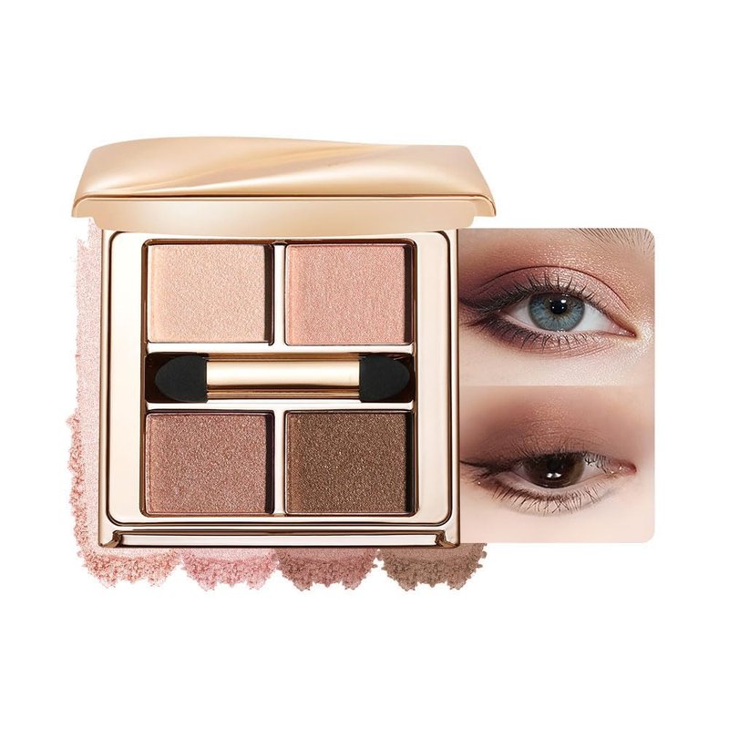Nude Rose Shimmer Eyeshadow Palette–4 Soft Pearl Shades in Champagne, Nude Rose, Rosy Taupe&Mocha Brown, High Pigment Long Lasting Satin Eye Shadow for Natural Everyday Guve, Paleta de Sombras de Ojos