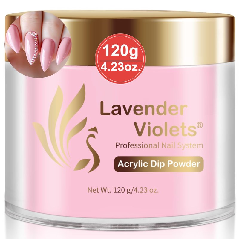 Lavender Violets French Pink Acrylic & Dip Powder - 4 oz Professional 3D Nail Art Acrylic Polymer 3 in 1 Carving, Extensions & Dipping Powder Starter DIY Salon Quality L003