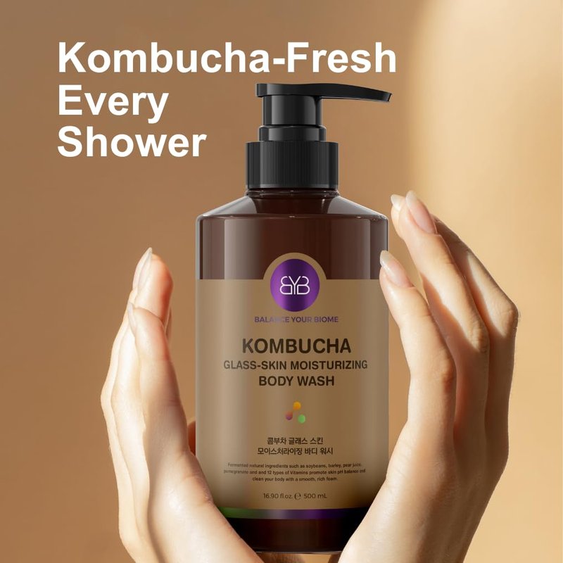 Kombucha Glass-Skin Body Wash - K-Beauty Nourishing Cleanser with Pear Juice & Pomegranates | 16.9 fl. oz.
