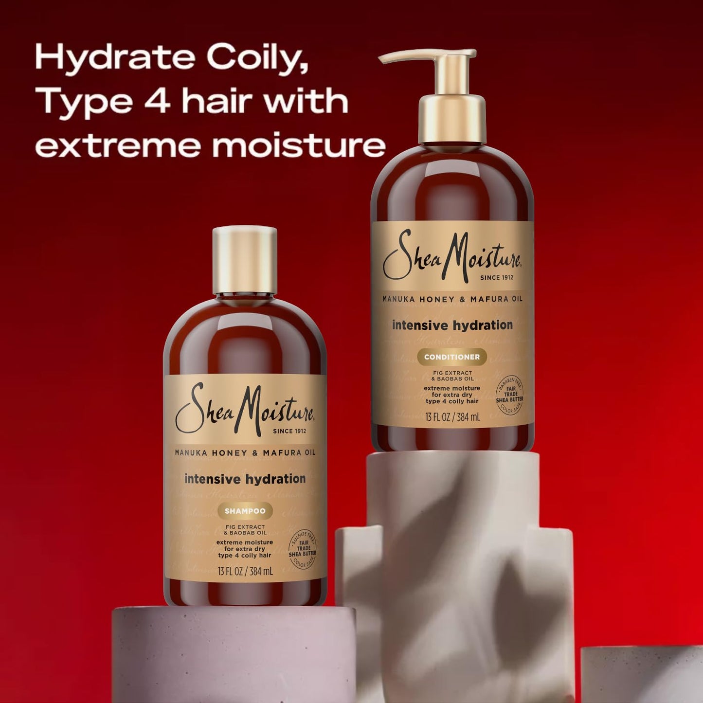 SheaMoisture Shampoo & Conditioner, Manuka Honey & Mafura Oil Intensive Hydration for Extra Dry, Damaged Hair, 13 Oz Ea