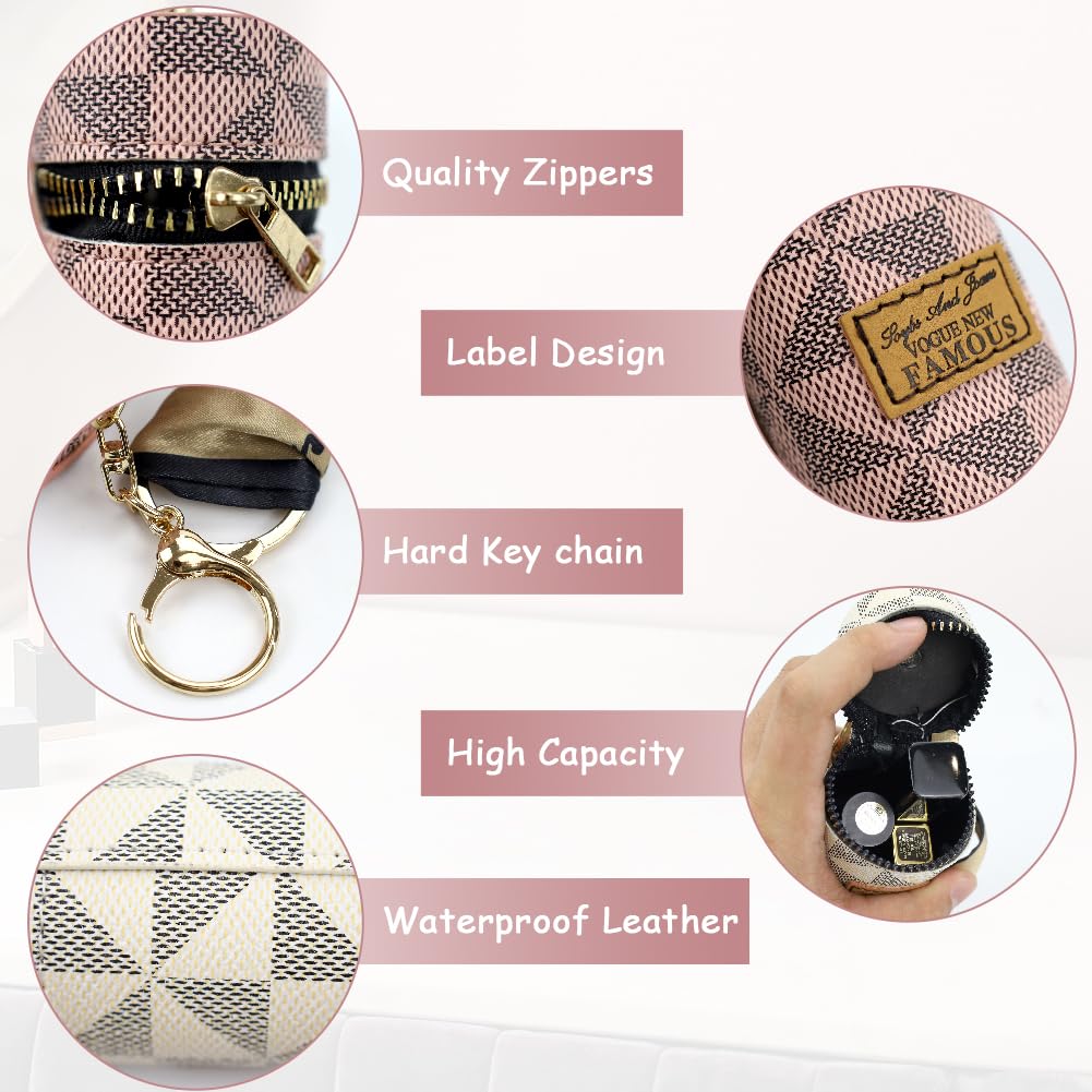 Jaxbo 2 PCS Lipstick Organizer, Leather Lip Gloss Bag with Keychain, Portable Mini Lipstick Case for Lip Gloss, Purse,Mini Perfume