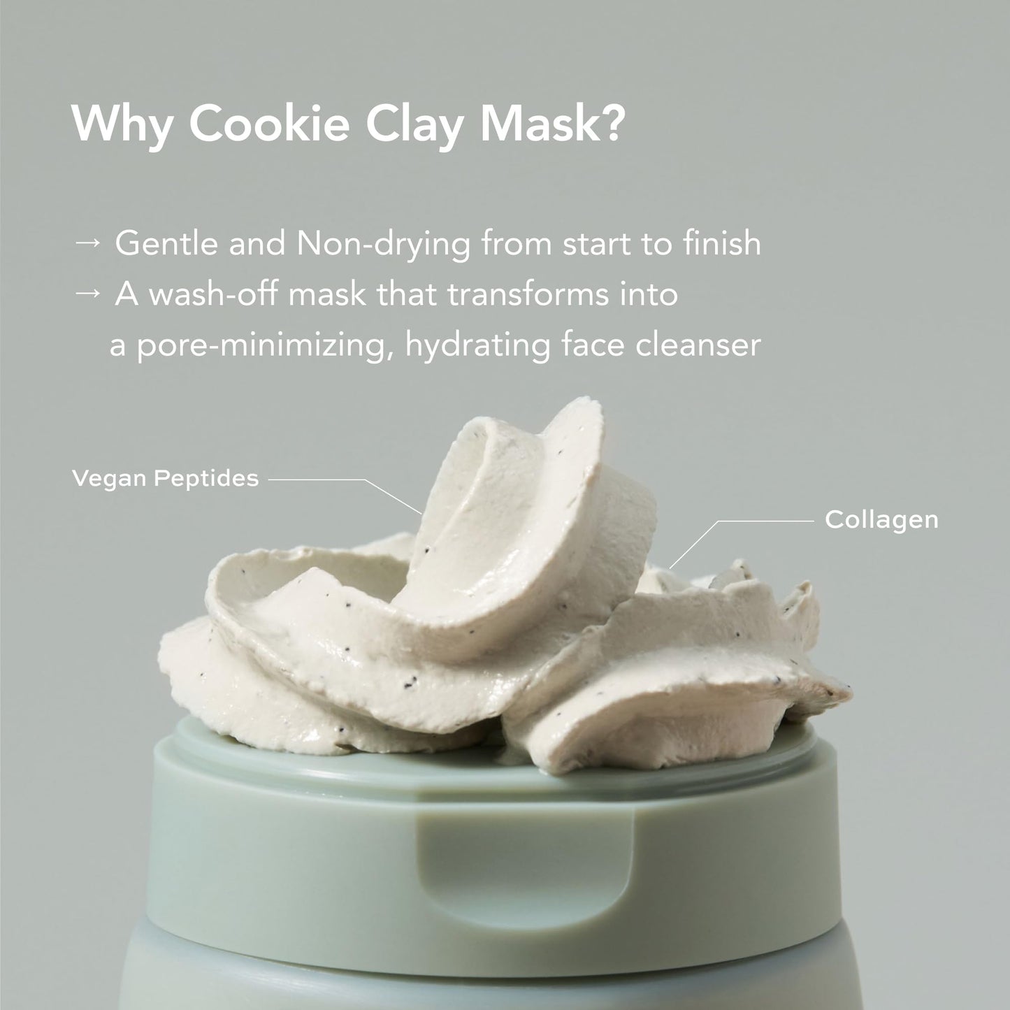 Whipped Korean Face Wash, Doubles as a Face Mask, Clay Charcoal, for Blackheads and Pores, A Deep Cleansing and Exfoliating, Peptide, Vegan Collagen