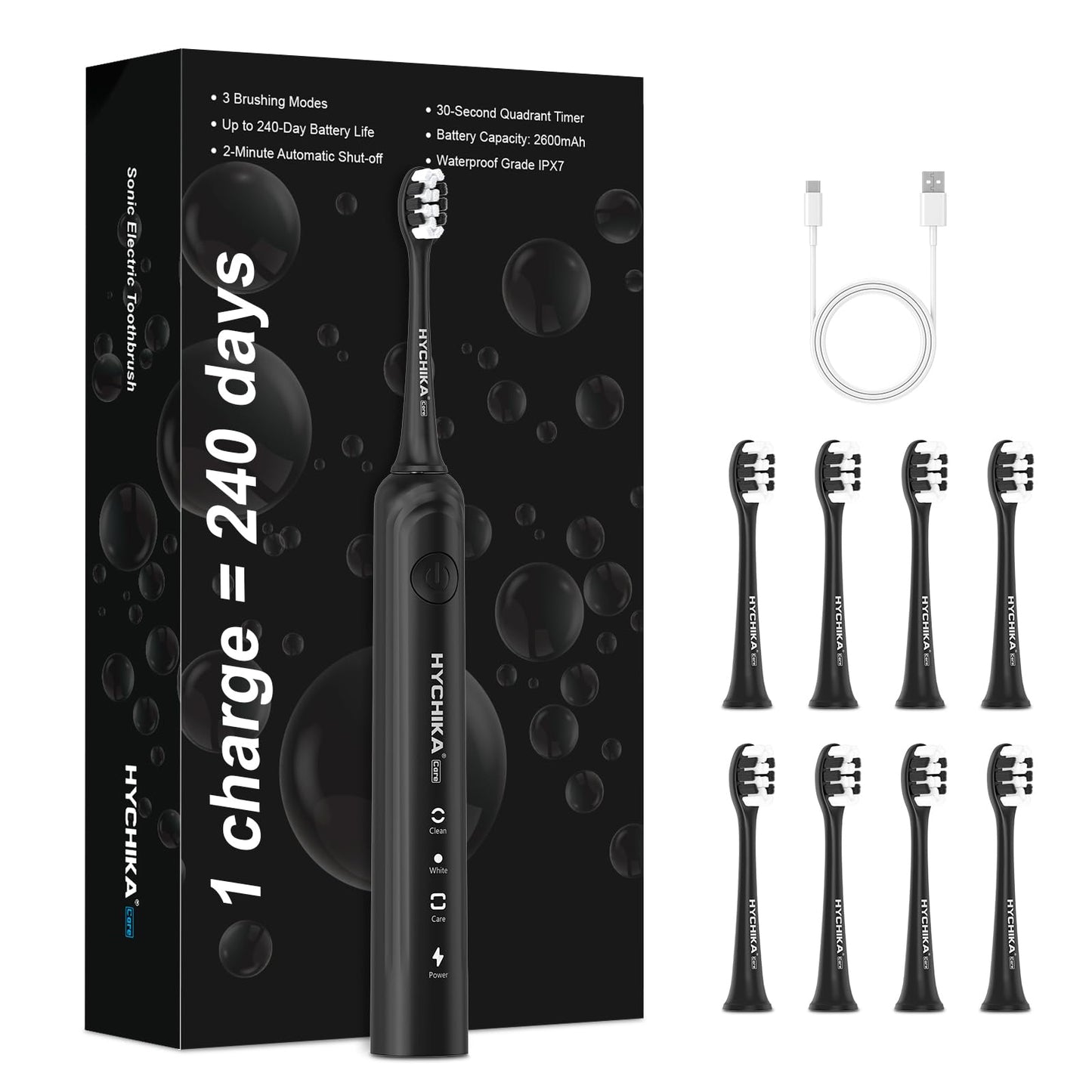 Sonic Electric Toothbrush for Adults,Rechargeable 240 Days Battery Life with 2500mAH Large Capacity, 8 Pack Quality Brushheads,3 Classic Brushing Modes,2 Min Smart Timer Battery Toothbrush,Black