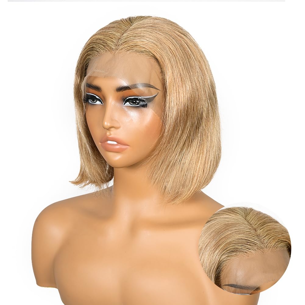 SUPERNOVA #27 Honey Blonde Short Bob Wig Human Hair Straight 13 * 4 Lace Front Wigs For Black Women Pre Plucked Pre Cut Human Hair Bob Wig With Baby Hair 200 Density 8 Inch