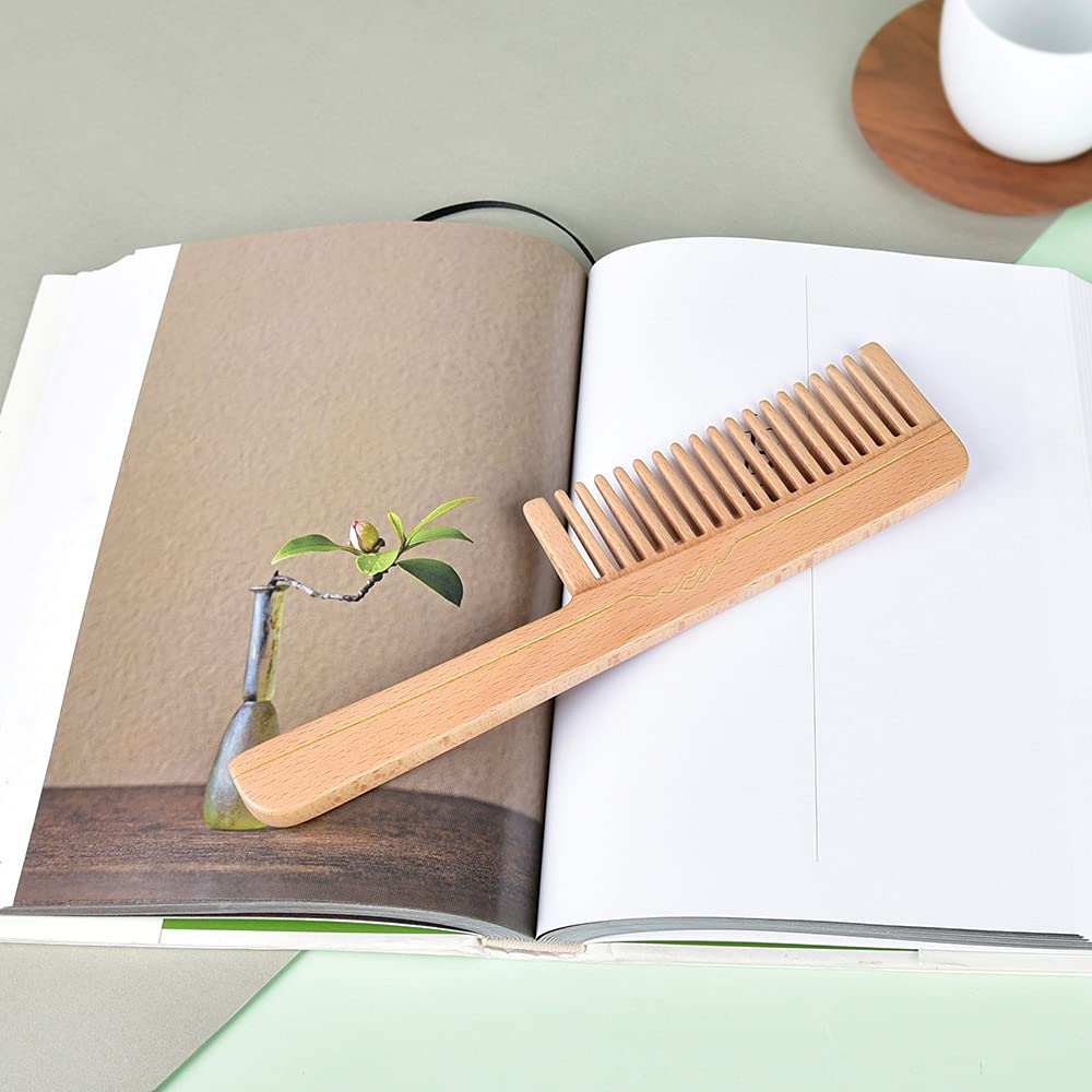TAN MUJIANG Wood Hair Comb FSC Certified Beech Wood Wide Tooth FSJUM-001