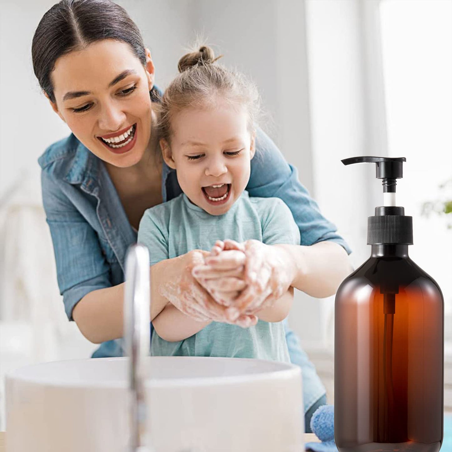 Amorettise 6 Pack Shampoo and Conditioner Dispenser Bottles, 4 Pack 22 Oz & 2 Pack 8 Oz Refillable Square Plastic Pump Bottles for Dispensing Lotions, Shampoo, Conditioner, and Body Wash (Black)