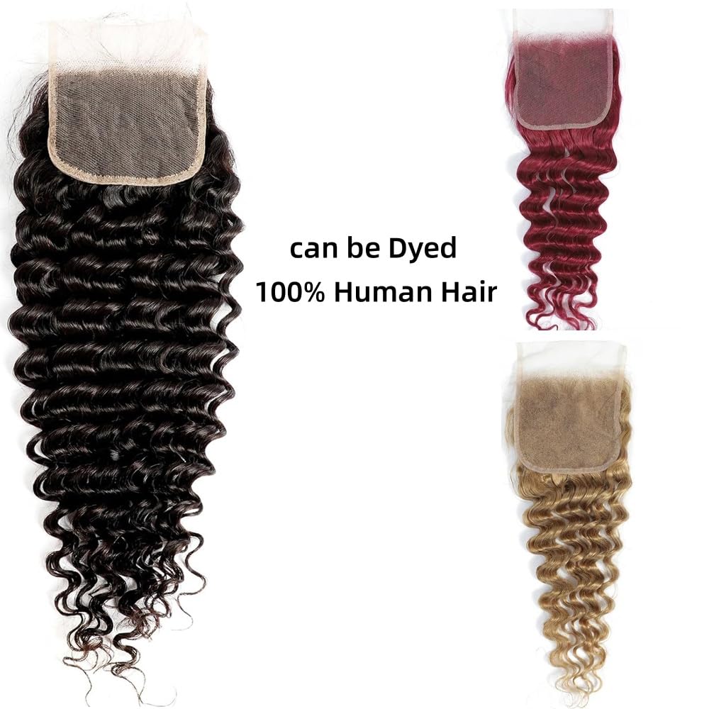 Transparent HD Lace Closure Deep Wave Invisible Ultra-thin 4x4 Closure Brazilian Raw Virgin Human Hair Natural Black (4x4 Lace Closure, 14 Inch)