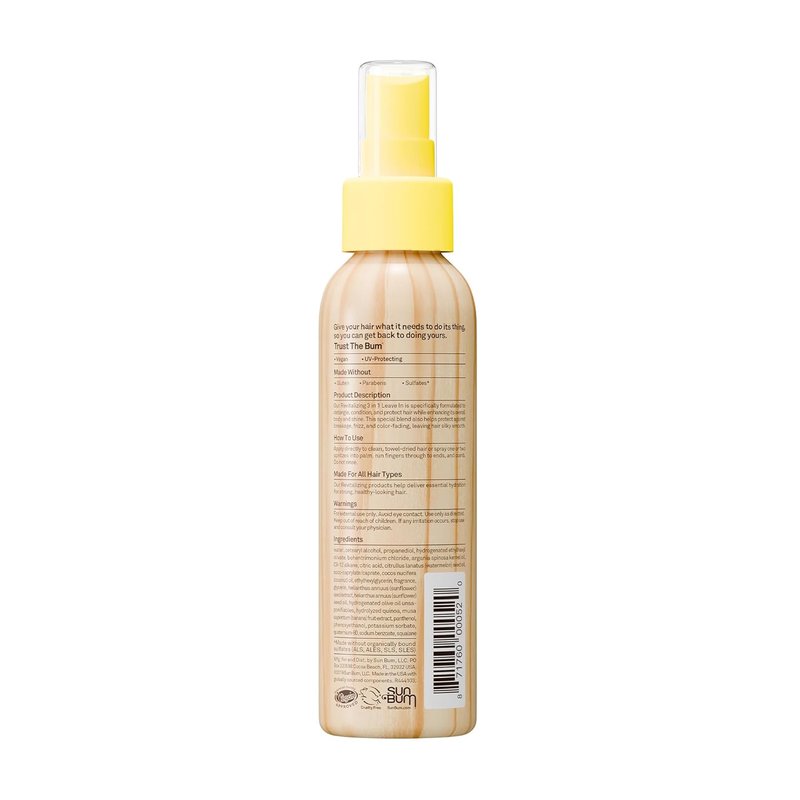 Sun Bum Revitalizing Leave-In Conditioner - Anti-Frizz Detangler with UV Protection | 4 oz, Coconut Oil & Banana Enriched